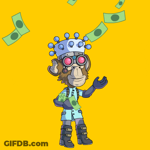 A Cartoon Monkey With A Crown On His Head Is Holding Money GIF