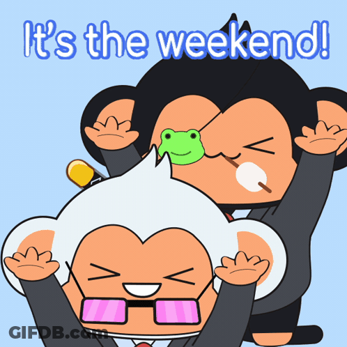 A Cartoon Monkey With A Frog On His Nose And The Words It 'S The Weekend GIF