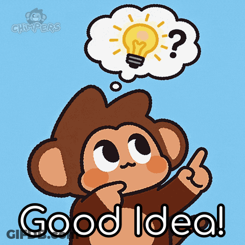 A Cartoon Monkey With A Light Bulb And A Question Mark In A Thought Bubble Says " Good Idea " GIF