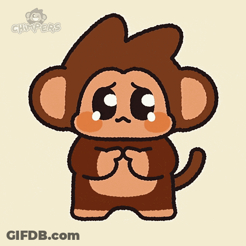 A Cartoon Monkey With A Sad Look On His Face And The Word Chimpers On The Bottom Right GIF
