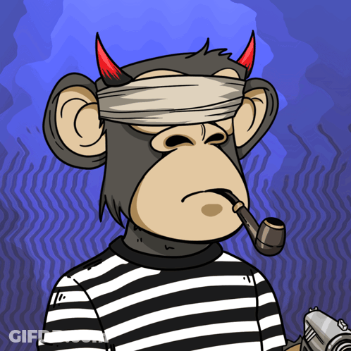 A Cartoon Monkey With Horns And A Bandage On His Head Smoking A Pipe GIF