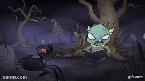 A Cartoon Monster Is Reading A Book With A Very Angry Face . GIF