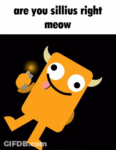 A Cartoon Monster With Horns Is Holding A Flashlight And Says Are You Sillius Right Meow GIF