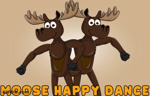 A Cartoon Moose Dancing With The Words Moose Happy Dance Below It GIF
