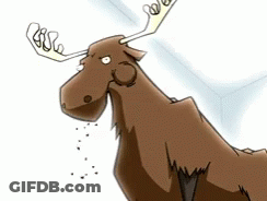 A Cartoon Moose Is Standing In A Room With A White Wall GIF