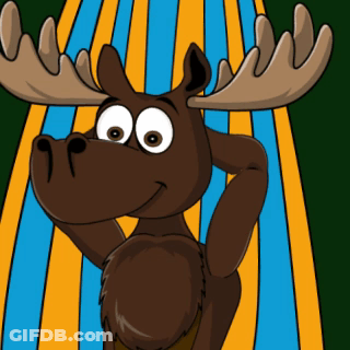 A Cartoon Moose Is Standing In Front Of A River GIF