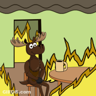 A Cartoon Moose Sits At A Table With A Cup Of Coffee GIF