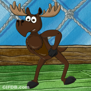 A Cartoon Moose Standing On A Green Field GIF