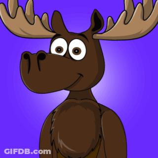 A Cartoon Moose With A Purple Background And Big Eyes GIF