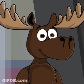 A Cartoon Moose With Big Eyes And Antlers Is Smiling GIF
