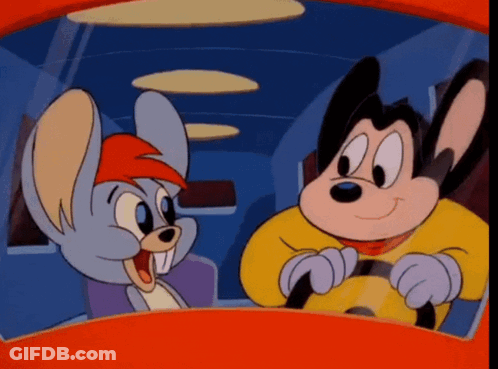 A Cartoon Mouse And A Mickey Mouse Are Driving A Car GIF