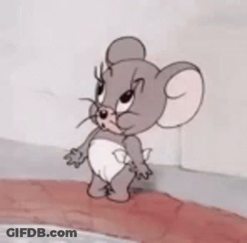 A Cartoon Mouse In A Diaper Is Yawning While Standing Next To A Pool . GIF