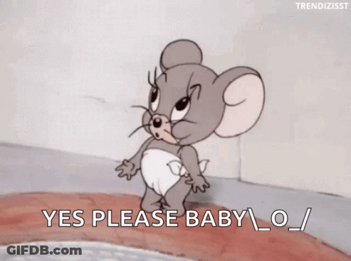 A Cartoon Mouse In A Diaper Says Yes Please Baby . GIF