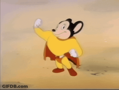 A Cartoon Mouse Is Dressed In A Yellow Superhero Costume GIF