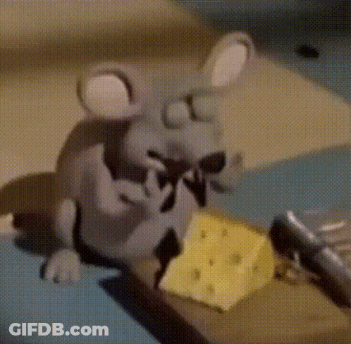 A Cartoon Mouse Is Eating Cheese On A Mouse Trap GIF