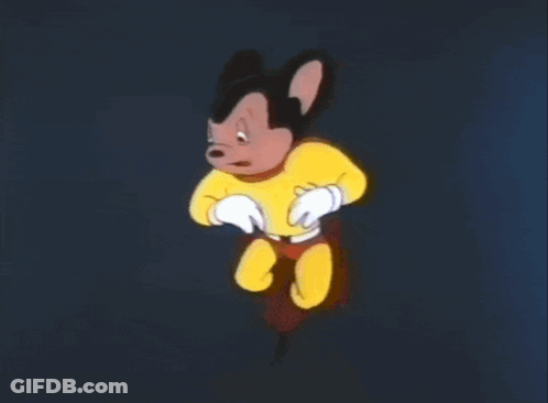 A Cartoon Mouse Is Flying Through The Air In A Superhero Costume GIF