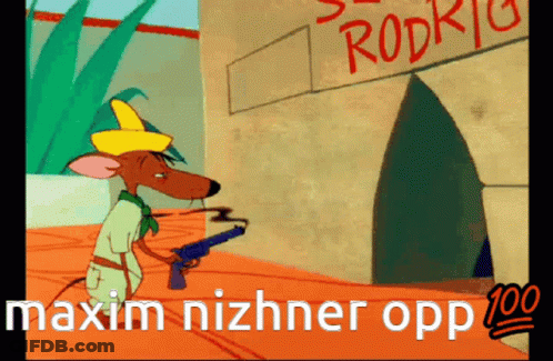 A Cartoon Mouse Is Holding A Gun In Front Of A Building That Says Rodrig GIF
