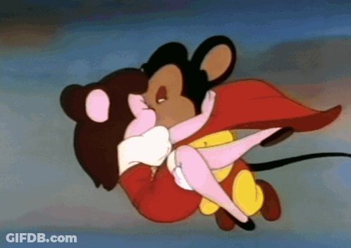 A Cartoon Mouse Is Holding A Woman In His Arms GIF