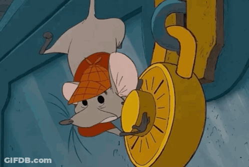 A Cartoon Mouse Is Laying On Its Back Next To A Padlock With The Words Quiet Written Below It GIF