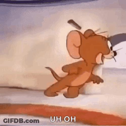 A Cartoon Mouse Is Running Away From A Cat And Says Uh Oh . GIF