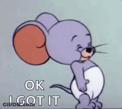 A Cartoon Mouse Is Saying `` Ok I Got It '' While Standing On A Blue Background . GIF