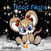 A Cartoon Mouse Is Sitting On A Cloud With The Words Good Night Written Above It GIF