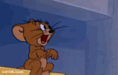 A Cartoon Mouse Is Sitting On A Ledge With Its Mouth Open And Arms Outstretched . GIF