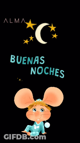A Cartoon Mouse Is Sitting Under A Crescent Moon With The Words Buenas Noches Below It GIF
