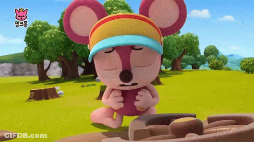 A Cartoon Mouse Wearing A Hat Is Kneeling Down In A Grassy Field GIF