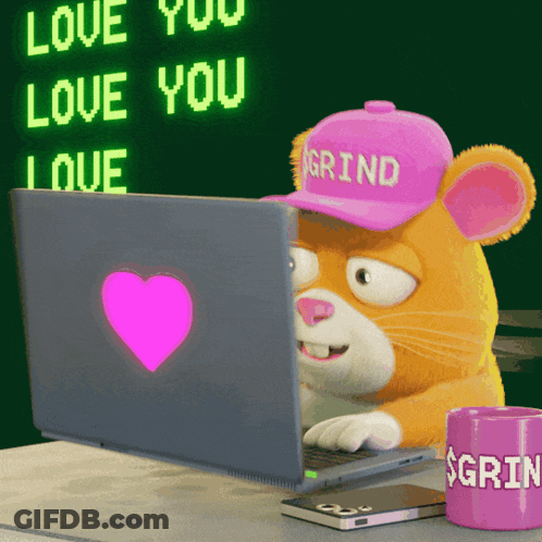 A Cartoon Mouse Wearing A Pink Hat That Says Grind GIF