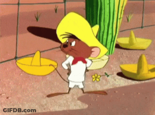 A Cartoon Mouse Wearing A Sombrero And A Red Bow Tie GIF