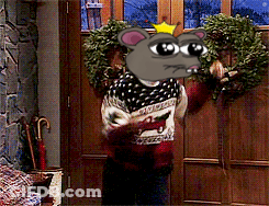 A Cartoon Mouse With A Crown On Its Head Is Holding A Wreath In Front Of A Door GIF