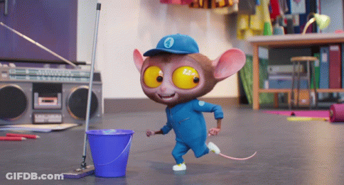 A Cartoon Mouse With A Mop And A Bucket GIF