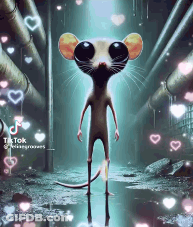 Cartoon Mouse With Big Eyes Surrounded By Hearts GIF