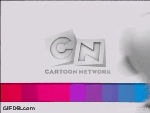 A Cartoon Network Logo Is Displayed On A White Background With A Purple And Blue Stripe . GIF