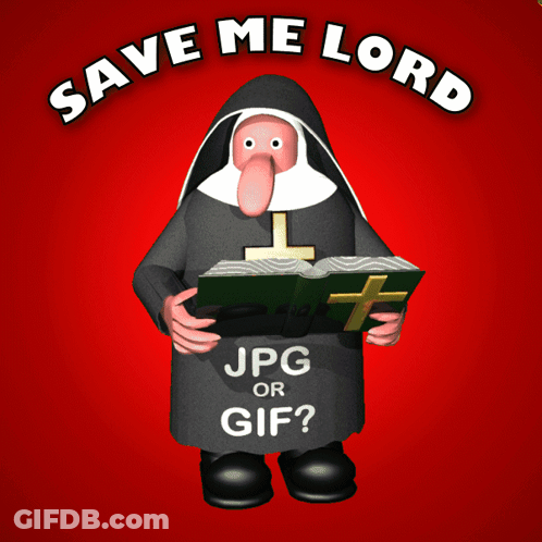 A Cartoon Nun Holding A Bible With The Words Save Me Lord On The Top GIF