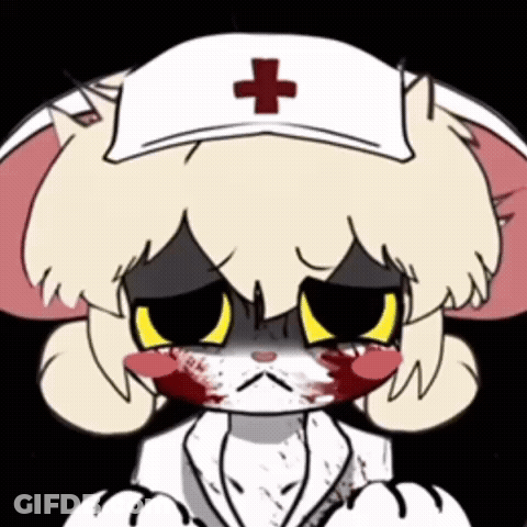 A Cartoon Nurse With A Bloody Face And A Red Cross On Her Hat GIF