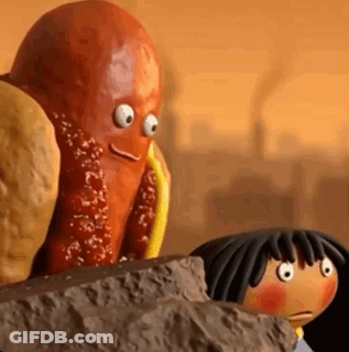 A Cartoon Octopus Is Sitting On A Rock Next To A Little Girl . GIF