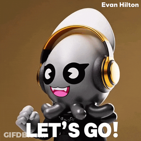 Cartoon Octopus Wearing Headphones Lets Go GIF