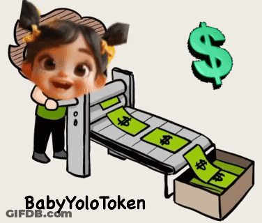 A Cartoon Of A Baby Holding A Conveyor Belt With Money On It And The Words Baby Yolotoken Below It GIF