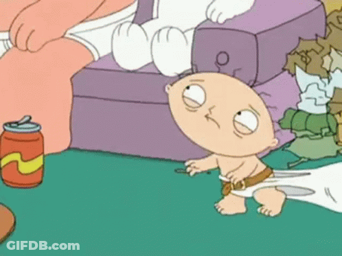 A Cartoon Of A Baby In A Diaper Sitting On The Floor Next To A Can Of Soda . GIF