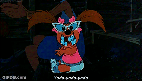 A Cartoon Of A Baby Wearing Sunglasses Is Being Held By A Man And Says Yada-Yada-Yada GIF