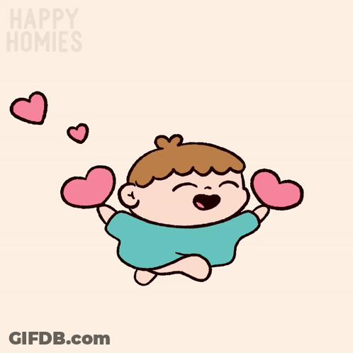 A Cartoon Of A Baby With Hearts Coming Out Of His Arms And The Words Happy Homies Written On The Bottom GIF