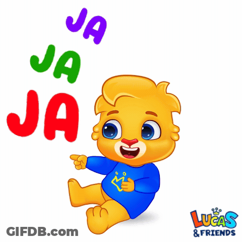 A Cartoon Of A Baby With Lucas & Friends Written Below Him GIF