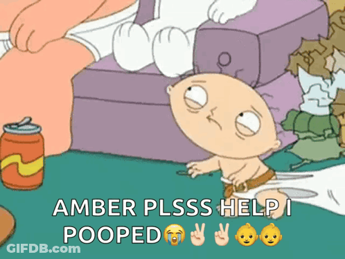 A Cartoon Of A Baby With The Words Amber Plss Help I Pooped GIF