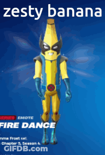 A Cartoon Of A Banana In A Wolverine Costume With The Caption Zesty Banana GIF