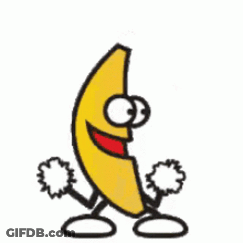 A Cartoon Of A Banana With Arms And Legs Is Cheering . GIF