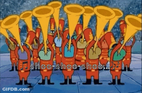 A Cartoon Of A Band With The Words Shoo-Shoo-Shoo GIF