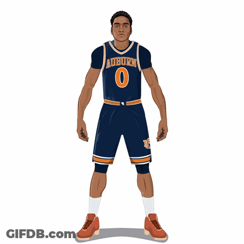 A Cartoon Of A Basketball Player Wearing A Jersey That Says Auburn 0 GIF