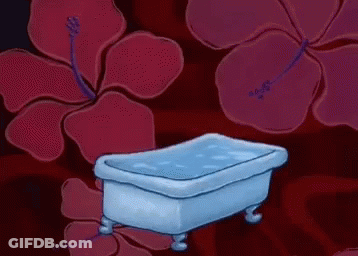 A Cartoon Of A Bathtub Filled With Water And Flowers . GIF